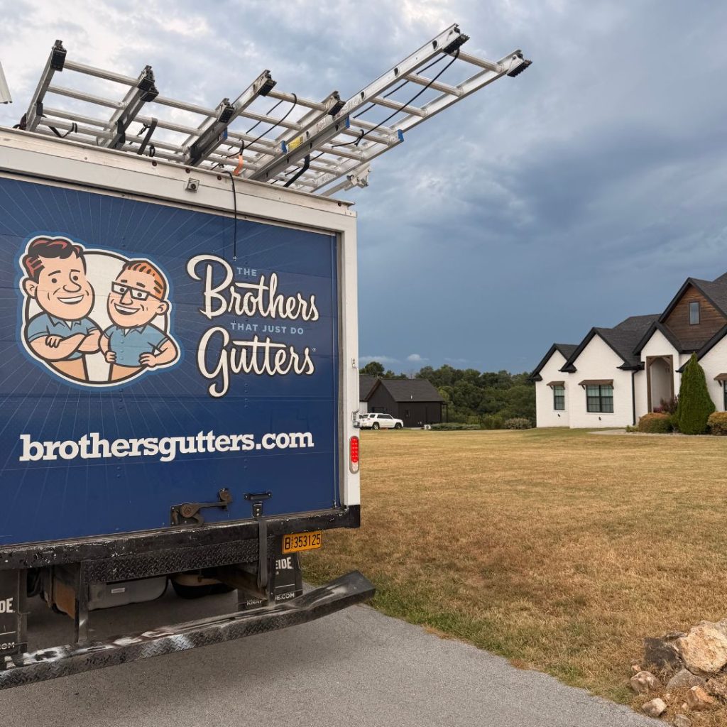 Seamless gutter run on a Northwest Arkansas roofline